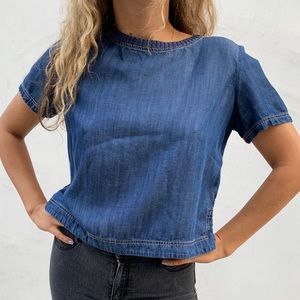Zara blue denim-print t-shirt